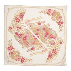 Cartier White Silk Floral Print Scarf