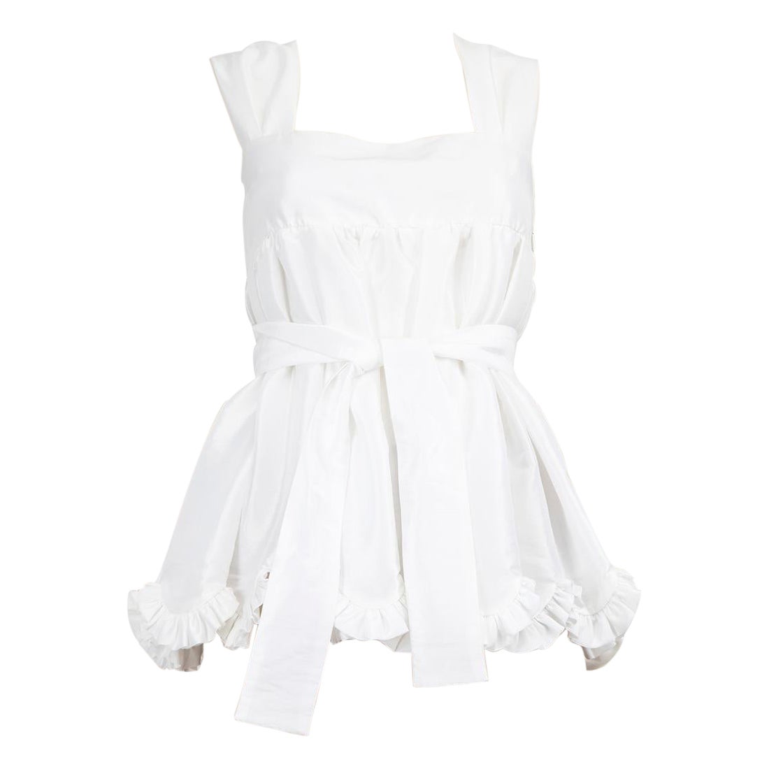 Cecilie Bahnsen White Square Neck Ruffled Top Size S