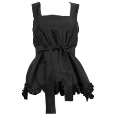 Cecilie Bahnsen Black Square Neck Ruffle Trim Top Size S