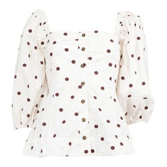 Ganni Top con maniche a palloncino in polkadot bianco Taglia M