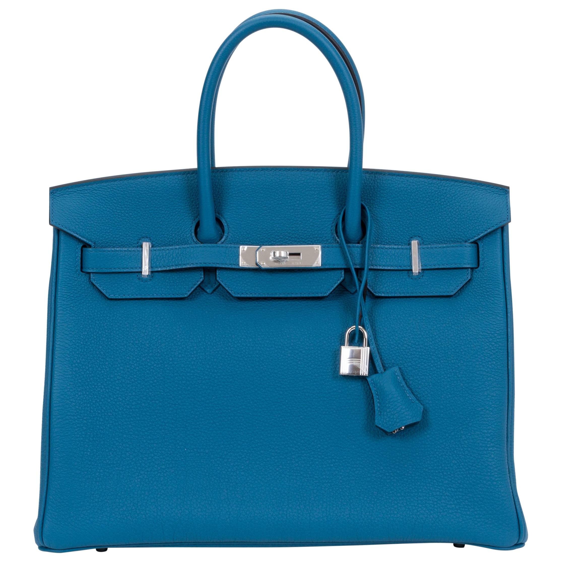 New in Box Hermes Birkin 35 Cobalt Palladium Bag