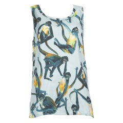 Valentino Garavani Blue Silk Monkey Print Top Size L