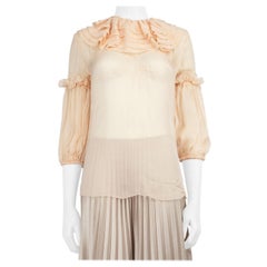 Dolce & Gabbana Pink Silk Ruffle Trim Blouse Size M