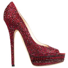 Jimmy Choo Burgundy Crystal Embellished Heels Size IT 39