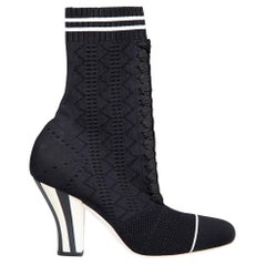 Fendi Black Knit Rockoko Runway Ankle Boots Size IT 37