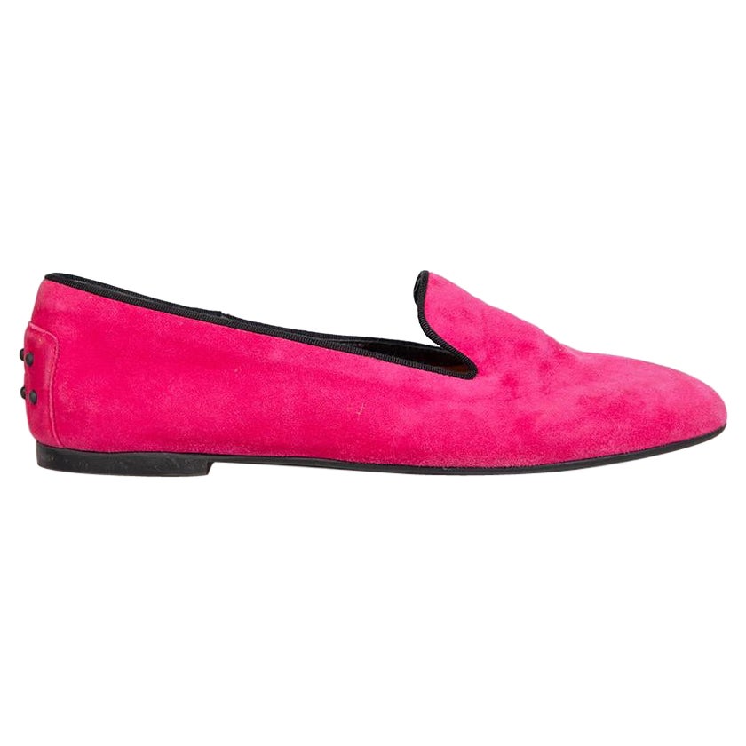 Tod's Pink Suede Almond Toe Loafers Size IT 37.5 For Sale