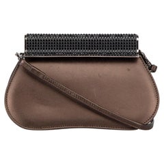 Stuart Weitzman Brown Leather Embellished Clutch