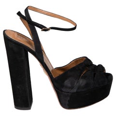 Aquazzura Black Suede Knot Platform Sandals Size IT 39