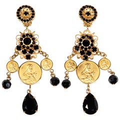 Dolce & Gabbana Gold Medallion Crystal Earrings