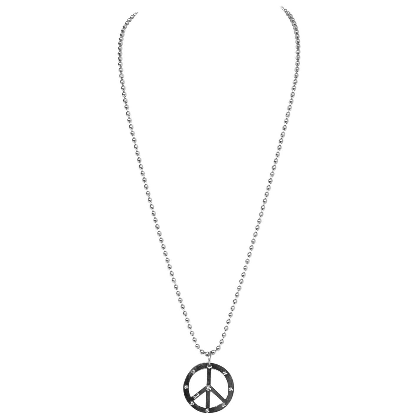 Dolce & Gabbana Silvertone & White Peace Sign Necklace