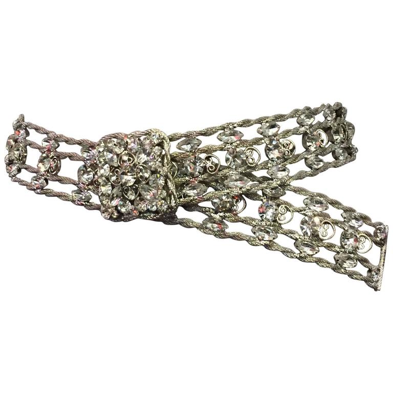 1960s Marquis Rhinestone and Silver Woven Metal Mesh Belt at 1stDibs