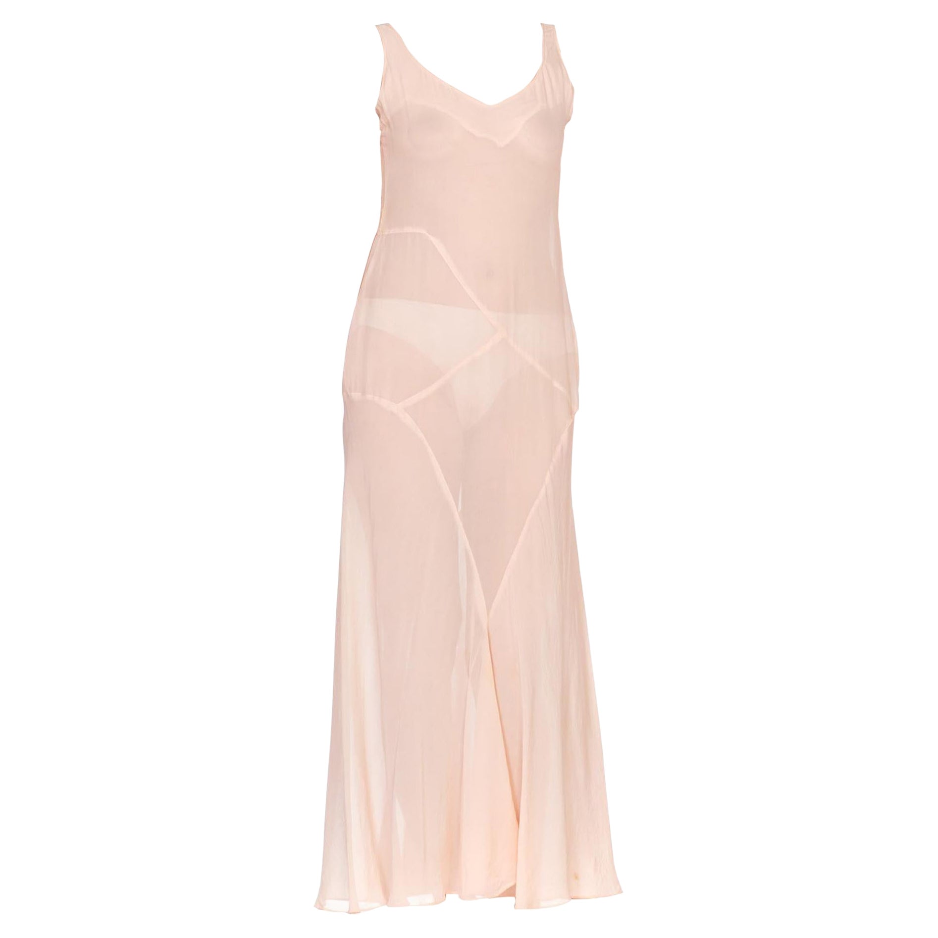 1920'S Blush Pink Silk Chiffon Art Deco Seamed Slip Dress For Sale