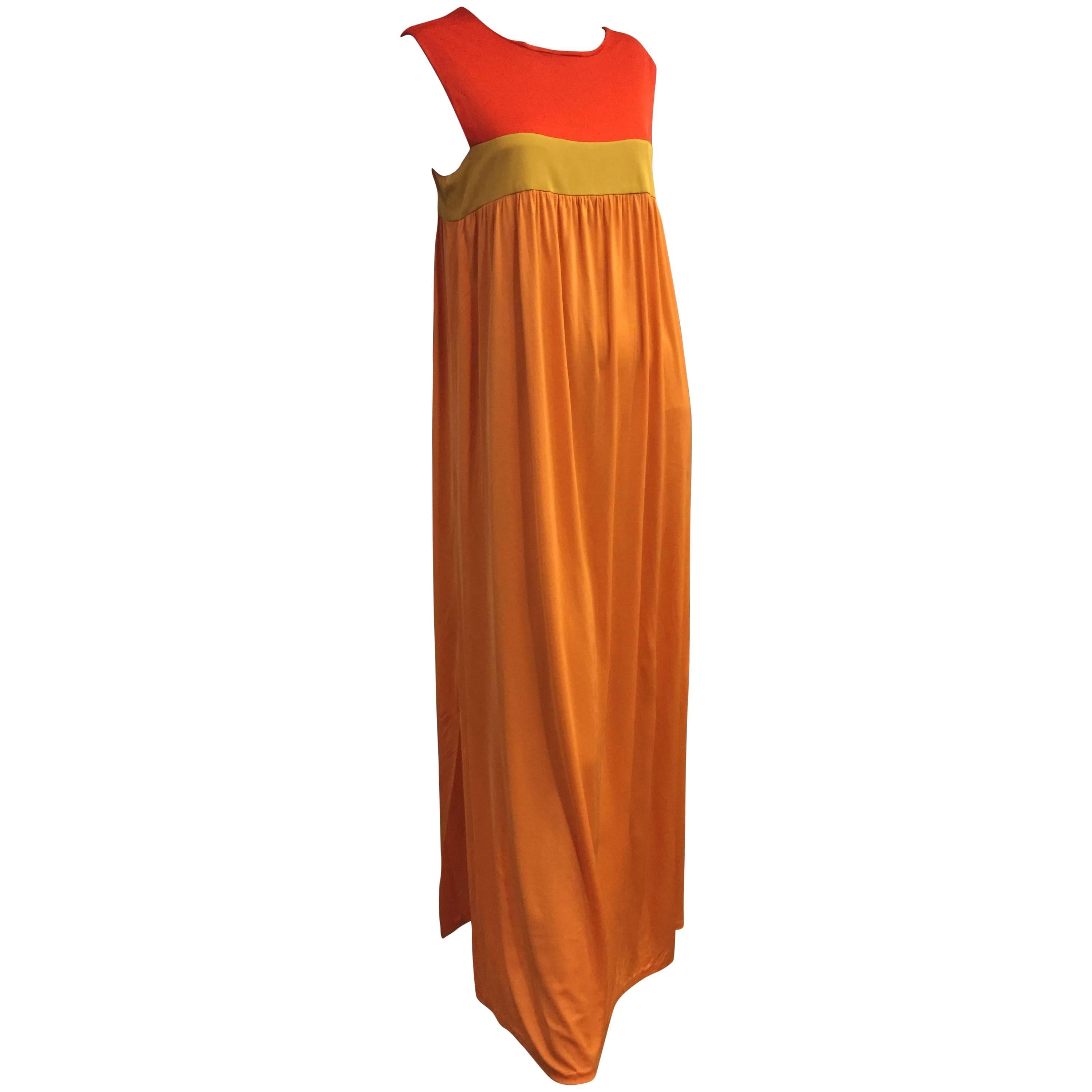 1960s Emilio Pucci Persimmon Chartreuse & Tangerine Color-Block Jersey Silk Gown