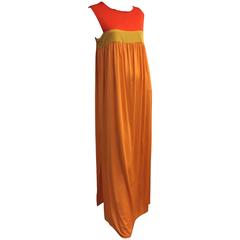 1960s Emilio Pucci Persimmon Chartreuse & Tangerine Color-Block Jersey Silk Gown