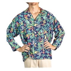 1940S Pijama de hombre de rayón azul marino multicolor