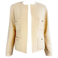 Vintage Chanel 1990s Karl Lagerfeld Ivory Off White 90s Jacket Blazer CC Buttons