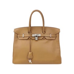 Hermes Birkin 35 Kamel Kalbsleder Silber-Ton Palladium Hardware 2008