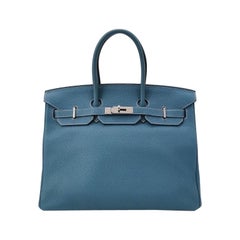 Vintage Hermes Birkin 35 Blue Jeans Calfskin Leather Silver-tone Palladium Hardware 2013