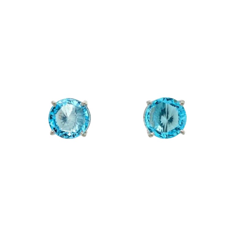 17.5 CTW Everyday Blue Topaz Solitaire Stud Earrings in Sterling Silver for Mom