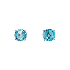 Pendientes con solitario de topacio azul de 17,5 quilates en plata de ley para mamá