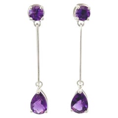 Longues boucles d'oreilles pendantes en argent sterling avec améthyste élégante, cadeau pour mère