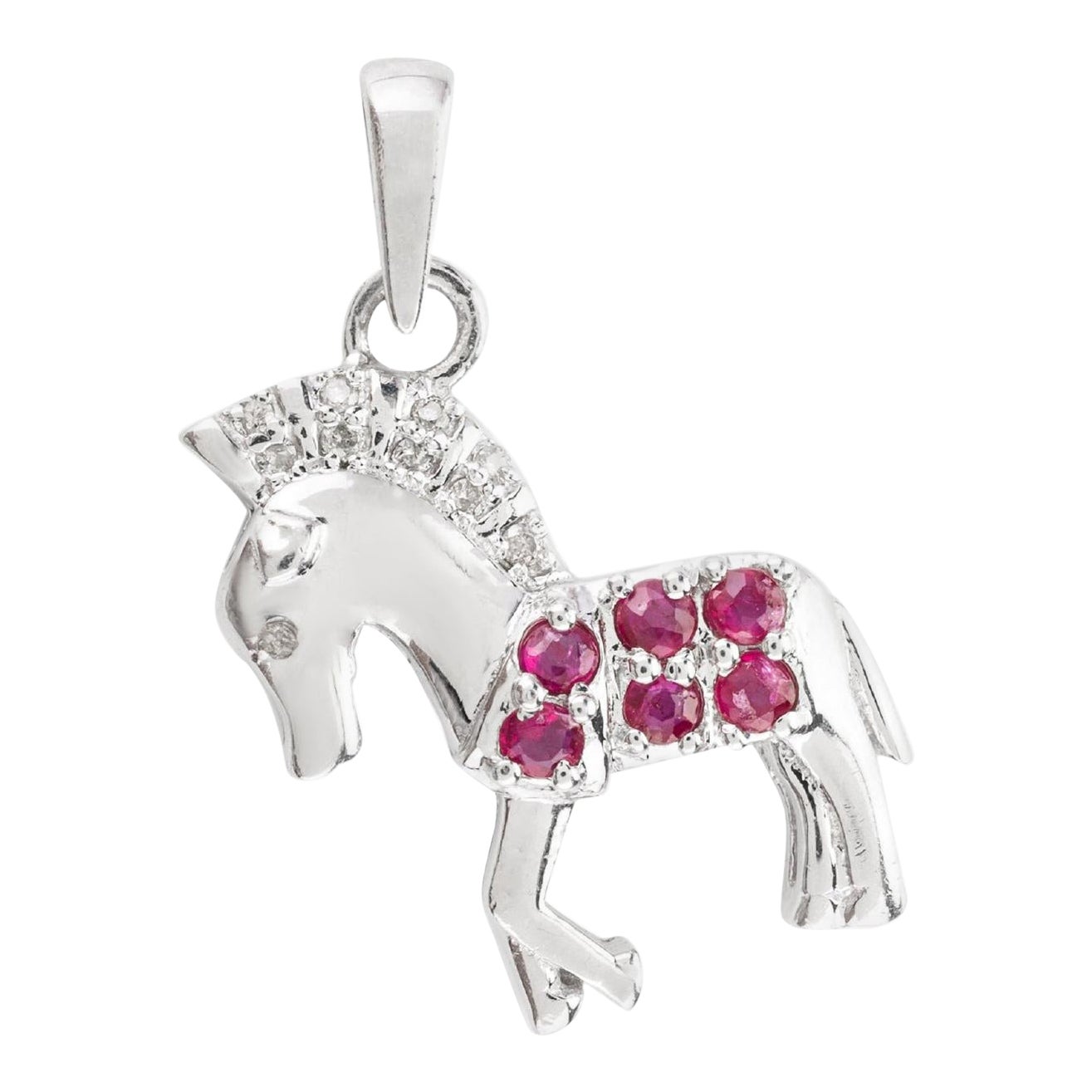 Colgante Caballo de Plata de Ley 925 con Rubí y Diamante para Madre en venta