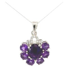 925 Sterling Silver Natural Amethyst Cluster Pendant Necklace for Mom Gift