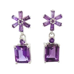 7.9 Carat Mixed Cut Amethyst Drop Sterling Silver Earrings for Mother