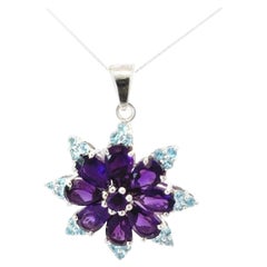 8.5 Carat Starburst Amethyst Blue Topaz Silver Pendant Jewelry for Mom Gift