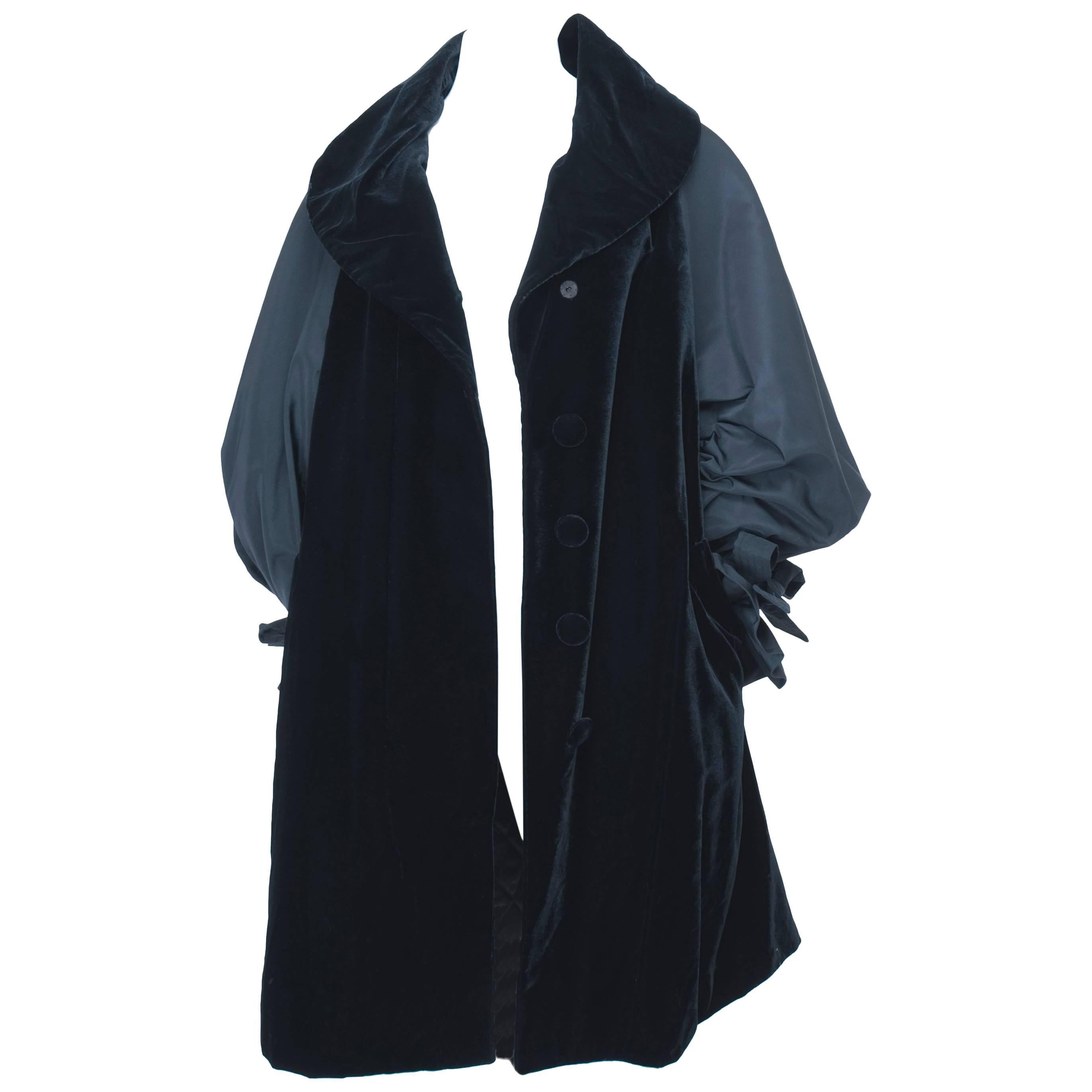 Vintage 90's Christian Lacroix Black Velvet Oversized Coat For Sale