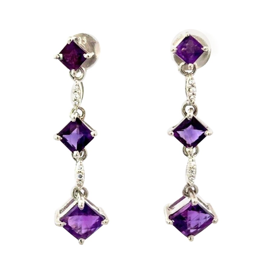 Birthstone Amethyst Trio Drop Earrings in 925 Serling Silver Jewelry for Mom For Sale