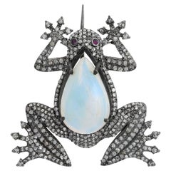 Broche Grenouille Victorienne Antique Opale Diamant Pavé Epingle de Revers pour Lui 8.55 carat