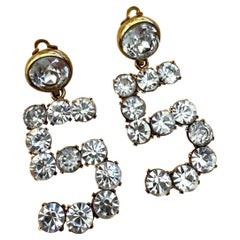 Chanel Rare 1980s Vintage Crystal No. 5 Earrings