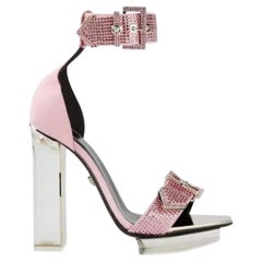Versace Pink Crystal Embellished Plexiglass Platform Sandals size 38 - 8