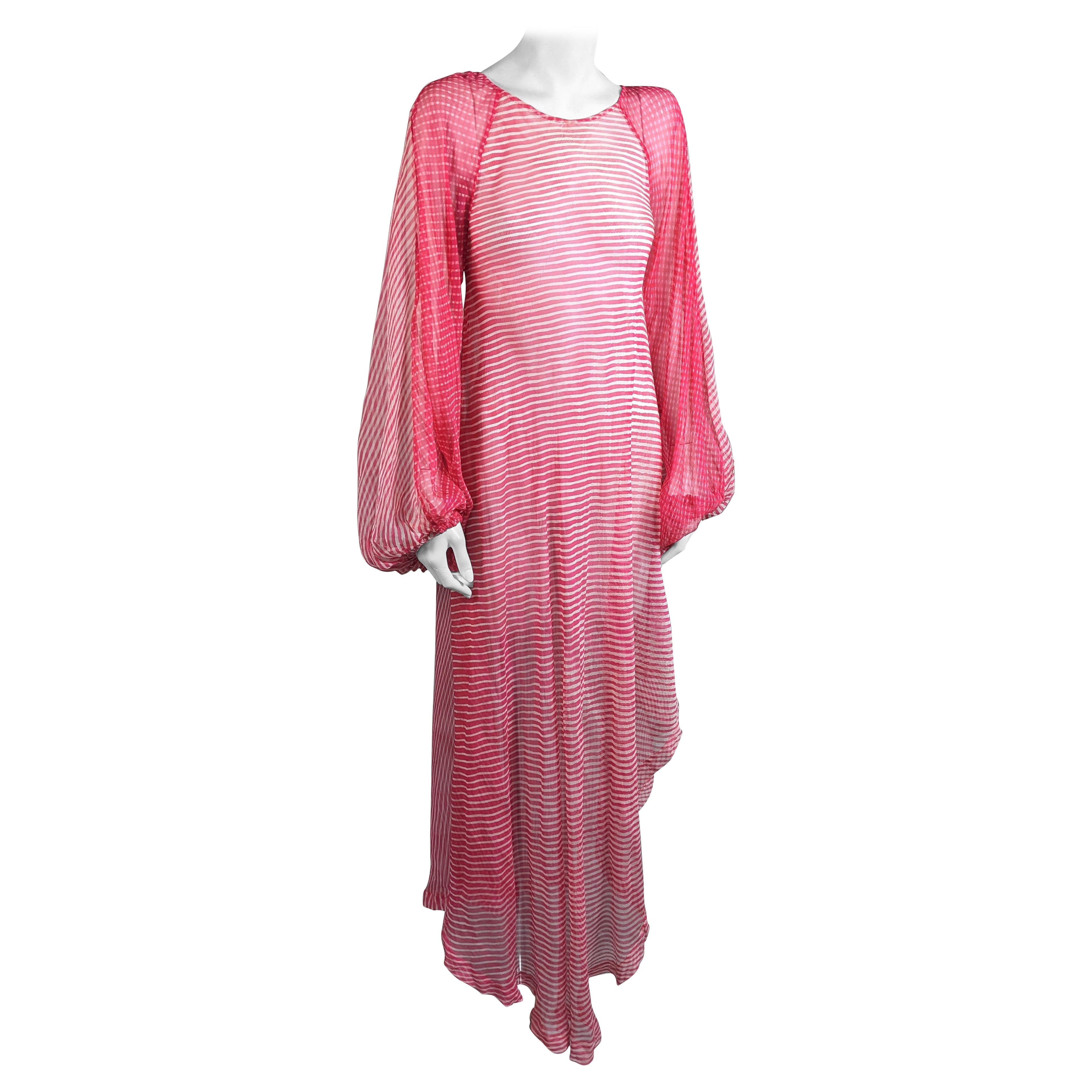 Silk Chiffon Rasberry Sheer Boho Gown For Sale