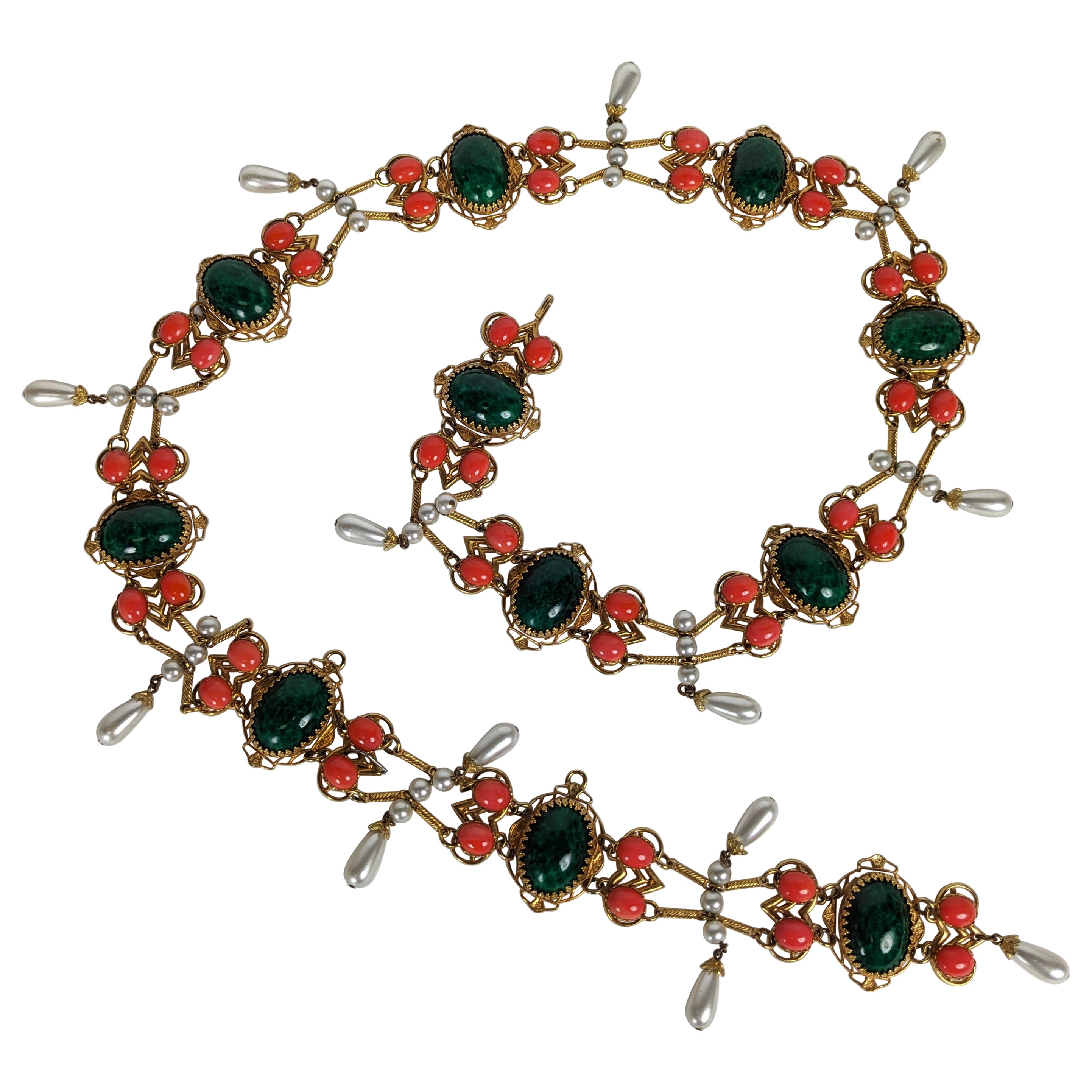 Robert of NY Jeweled Faux Coral and Jade Belt For Sale