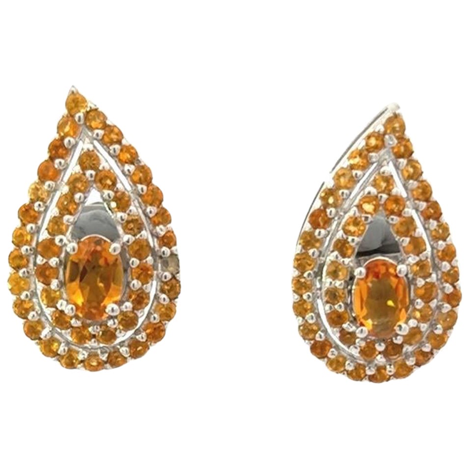 Pear Cut Handcrafted Citrine Stud Earrings for Anniversary Gift in 925 Silver For Sale