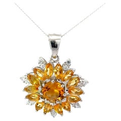 925 Sterlingsilber Natürlicher Citrin Blumen-Halo-Anhänger Halskette für sie