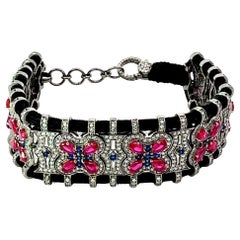 Cubic Zirconia Macrame Black Thread Bracelet Made in 925 Sterling Silver Jewelry