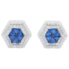 Boucles d'oreilles Halo en Zirconium Cubique Bleu pour Petite Amie Cadeau en Argent