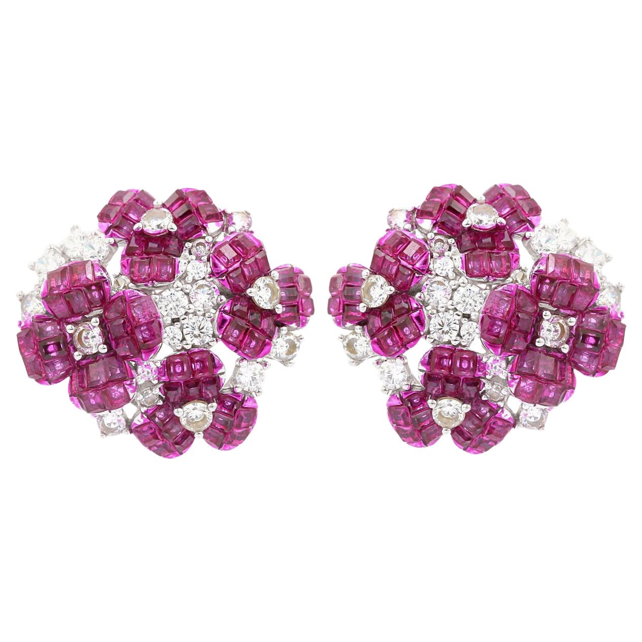 Solid Silver Studded Pink Cubic Zirconia Starlit Blossom Studs Earring for Her