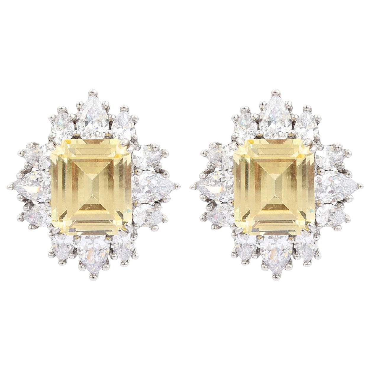 Scintillante orecchino da sposa con strass giallo da 13 carati per lei in A. Silver in vendita