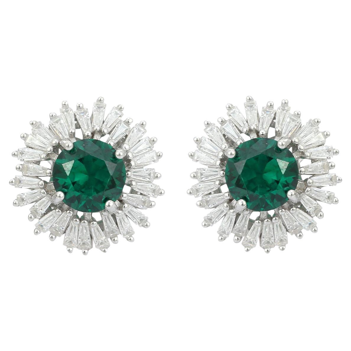 Sprinkle Green Rhinestone Studs Earring for Wedding in Silver Fashion Jewelry For Sale