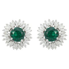 Sprinkle Green Rhinestone Studs Earring for Wedding in Silver Fashion Jewelry