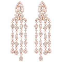 Pendientes largos de araña de circonitas para regalo de mamá en plata 925 chapada en oro rosa