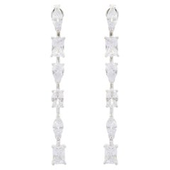 Diamond Rhinestone Linear Dangle Earrings for Mom in Silver Fashion Jewelry
