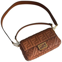 Fendi Baguette Caramel Tan Brown Lambskin Leather Crossbody Bag Medium