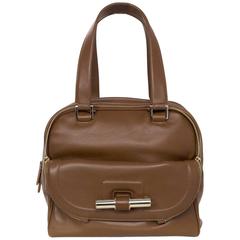 Jimmy Choo Tan Brown Leather Justine Bowler Bag w/ Zipper Detail 10