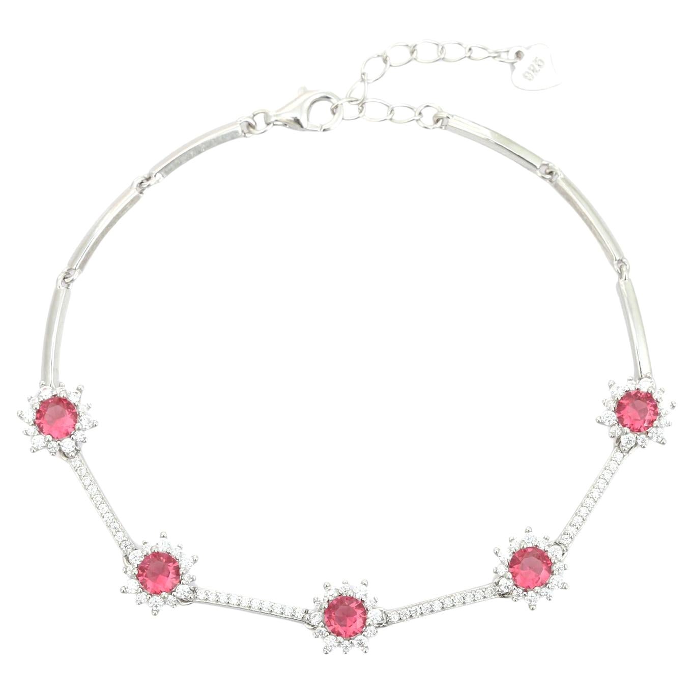 925 Silver Radiant Pink Color Zircon Helo Chain Bracelet for Grandma Gift For Sale