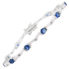Blue Stone Zircon Tennis Engagement Bracelet for Grandma in 925 Sterling Silver